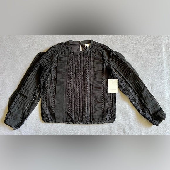 Calligraphie Black Laced Ruffles Long Sleeve Blouse Top Size Medium New! - Picture 1 of 6